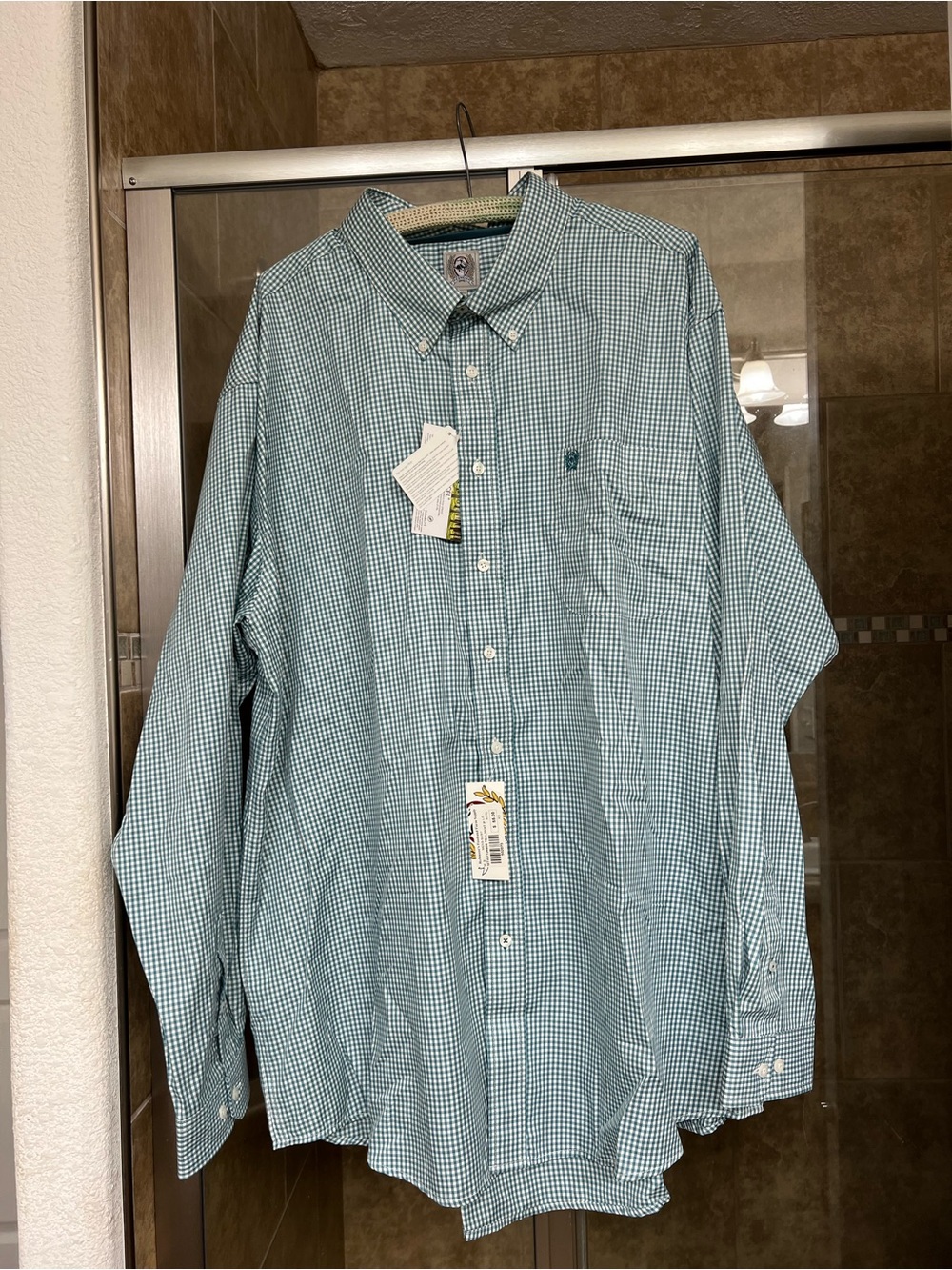Cinch Men's Teal and White Gingham Button-Down Shirt